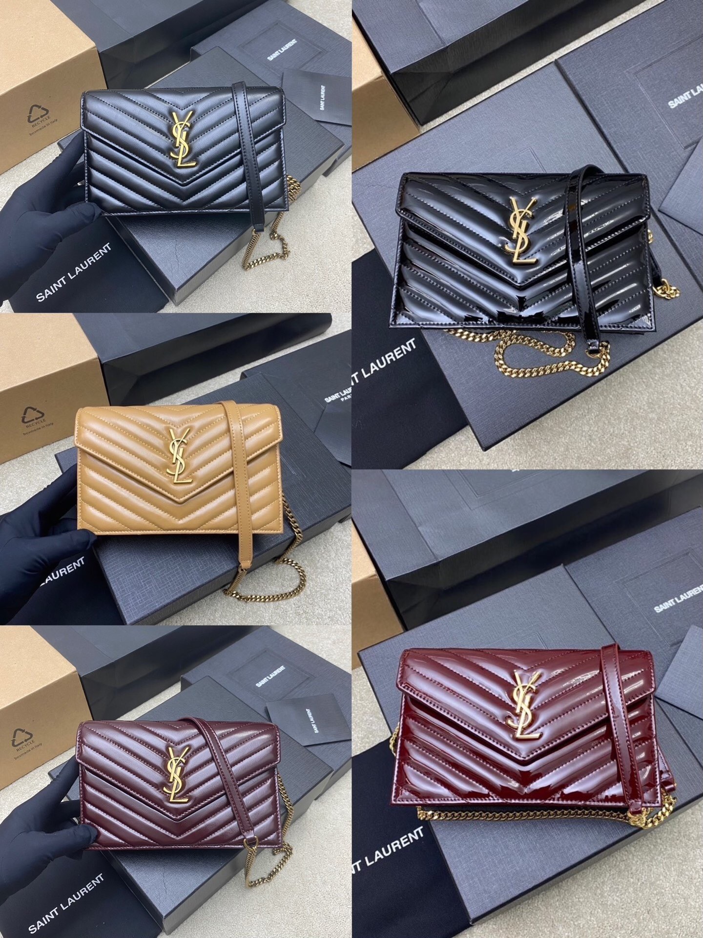 Saint Laurent Envelope Wallet on Chain in Quilted Patent Leather 19cm