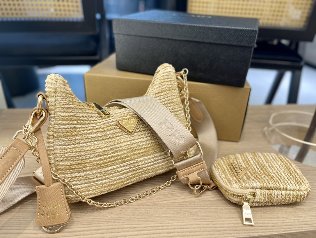 Prada Re-Edition 2005 Raffia Bag Tan