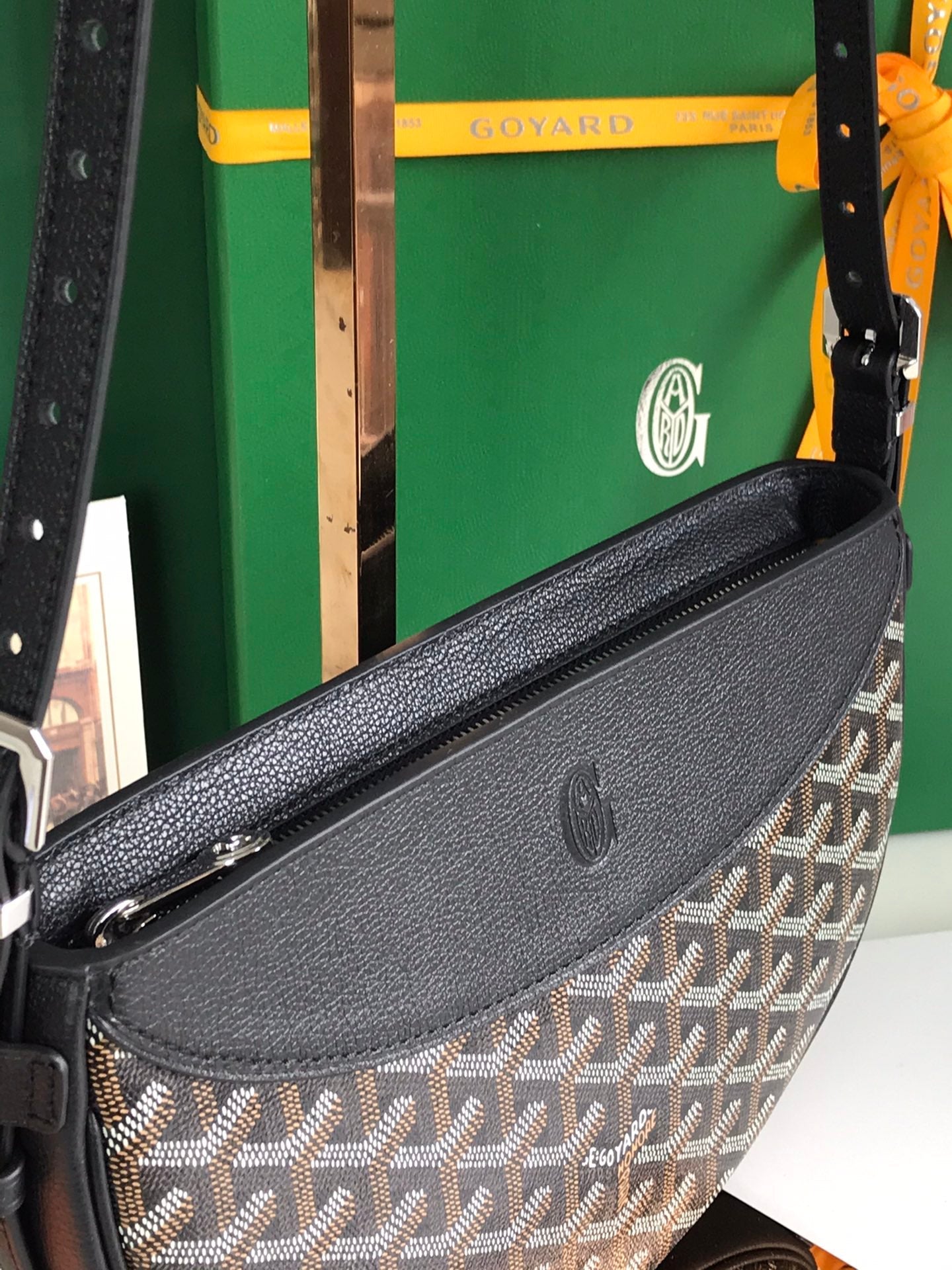 Goyard Hirondelle Bag 25 Cm Black Lambskin And Goyardine Canvas