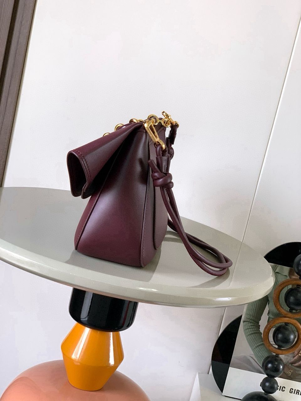 LOEWE Burgundy Medium Leather Ola Shoulder Bag