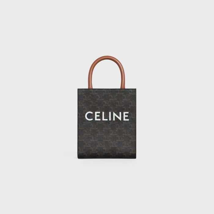 MINI VERTICAL CABAS IN TRIOMPHE CANVAS AND CALFSKIN WITH CELINE PRINT TAN