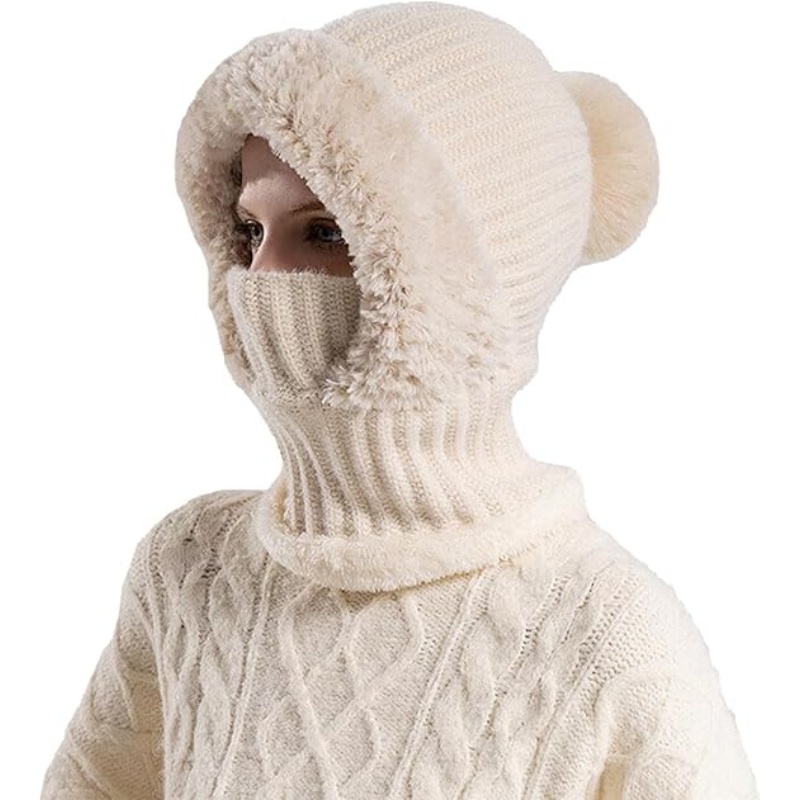 Women's Knitted Beanie Hat with Face Cover