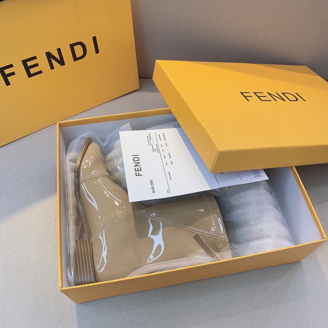 Fendi Buckle Boots Square Heel Light Brown