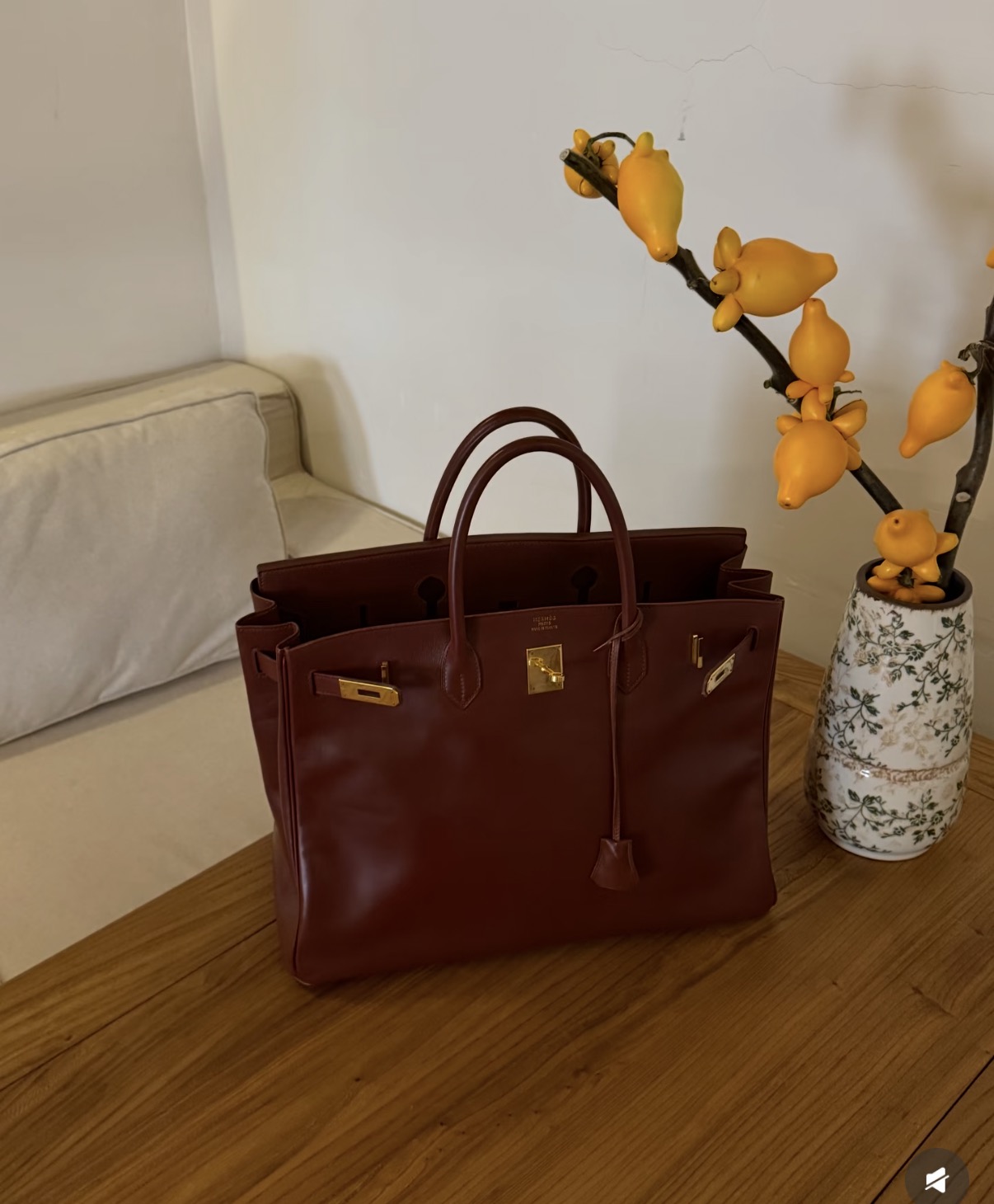 Birkin 40-50 Bordeaux Red BOX Leather Gold Buckle Custom