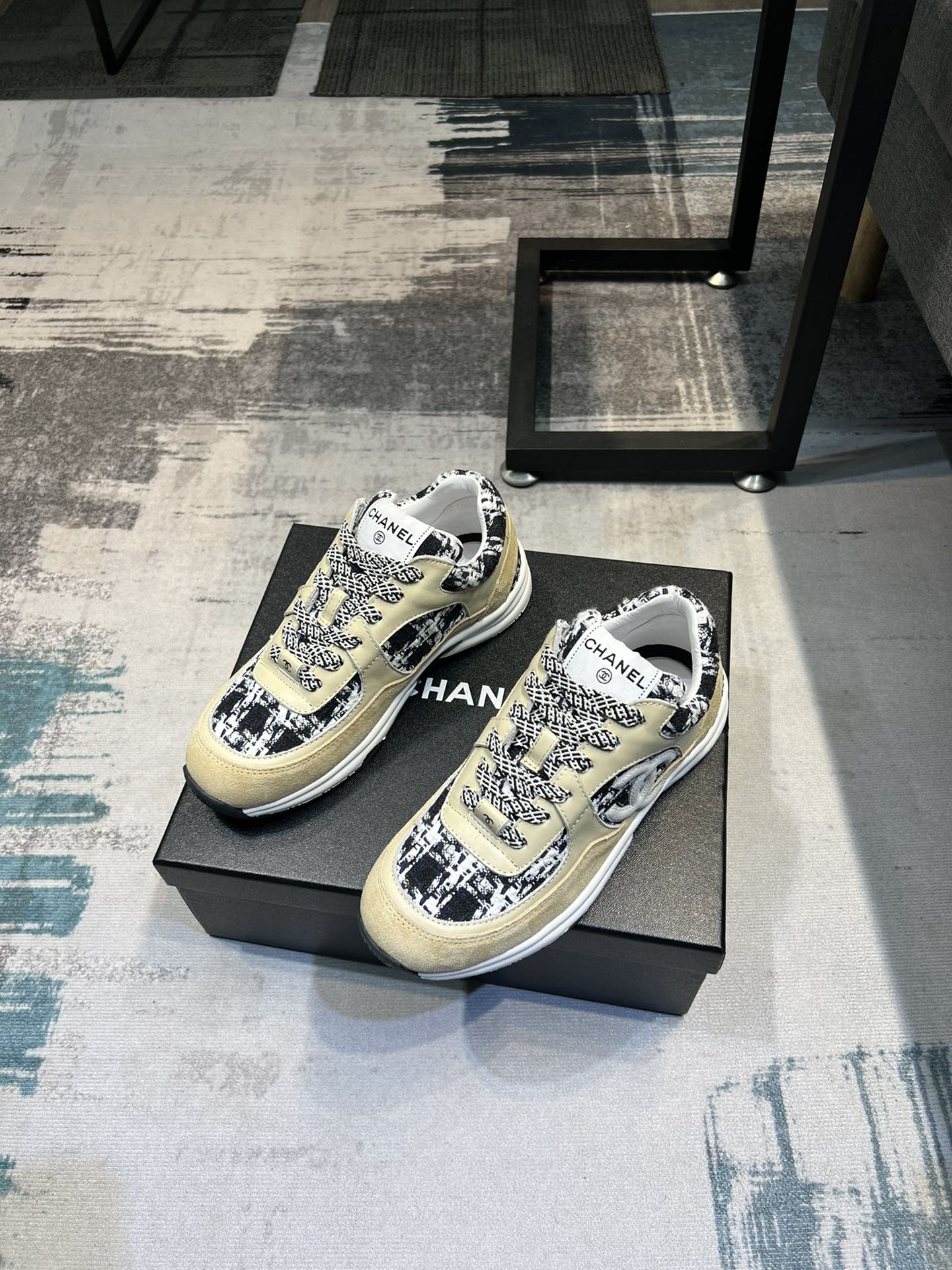 Chanel Coton Tweed Suede Calfskin Sneakers Black