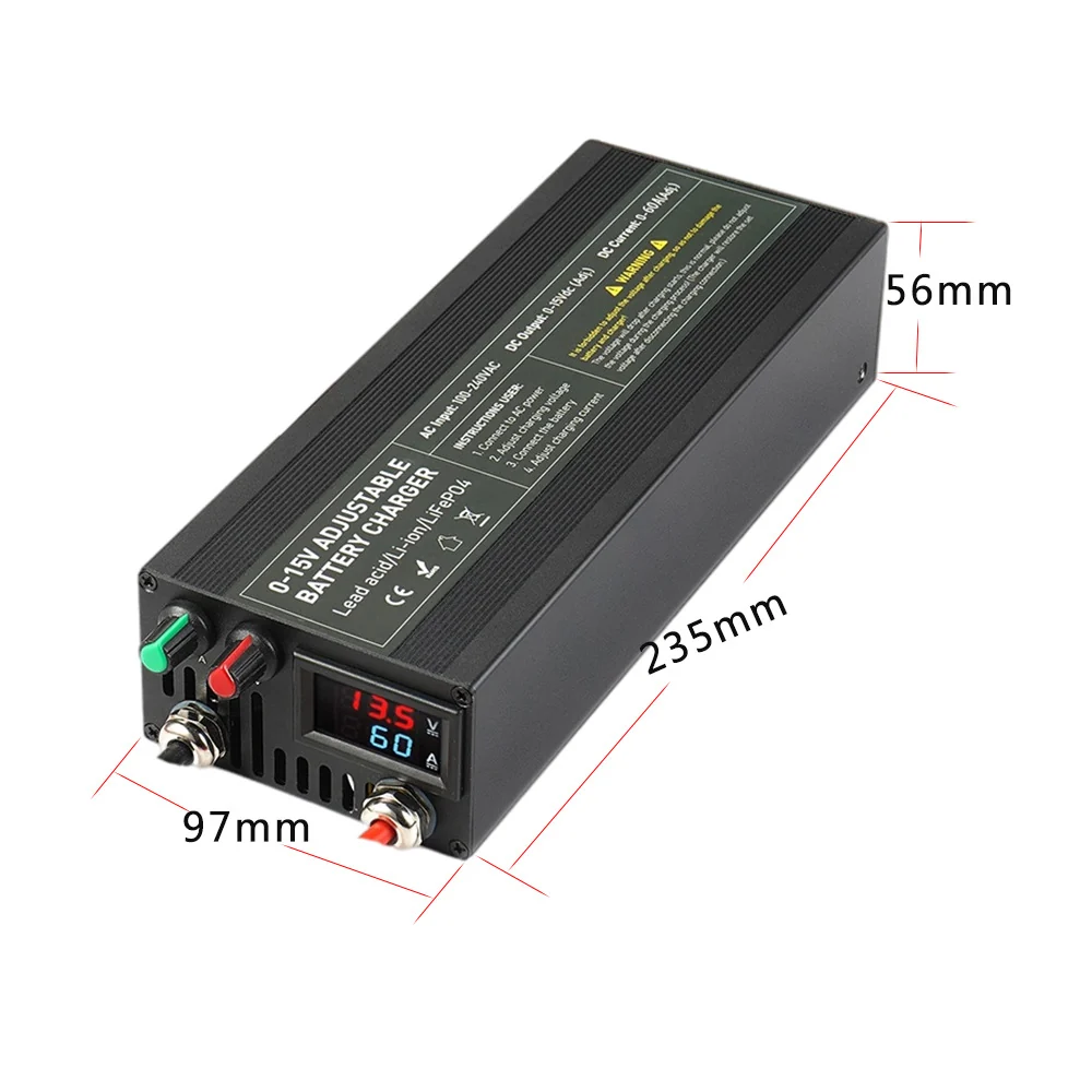 NOEIFEVO Einstellbarer Spannungs und Strombereich 0-15V 1-40A/60A /85A Batterieladegerät , Kompatibel mit 3.7V 6V 12V Lithium, LiFePO4 und Blei-Säure-Batterien