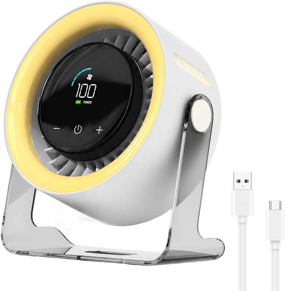 USB Desk Fan for Bedroom, 2026 New Quiet Desk Fan with 100 Speeds Digital Display,120° Rotating Table Fans Small Quiet with Turbo Airflow for Home Office Bedroom, Mini Desktop Fan for Travel (Purple)
