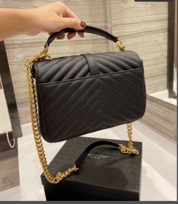 Ysl College Medium Chain In Quilted Leather Black Gold