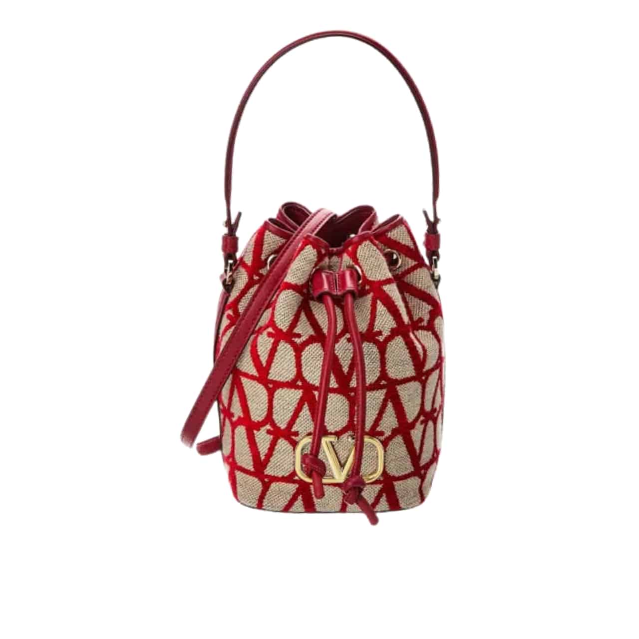Valentino Mini VLogo Signature Bucket Bag In Toile Iconographe Red 22Cm