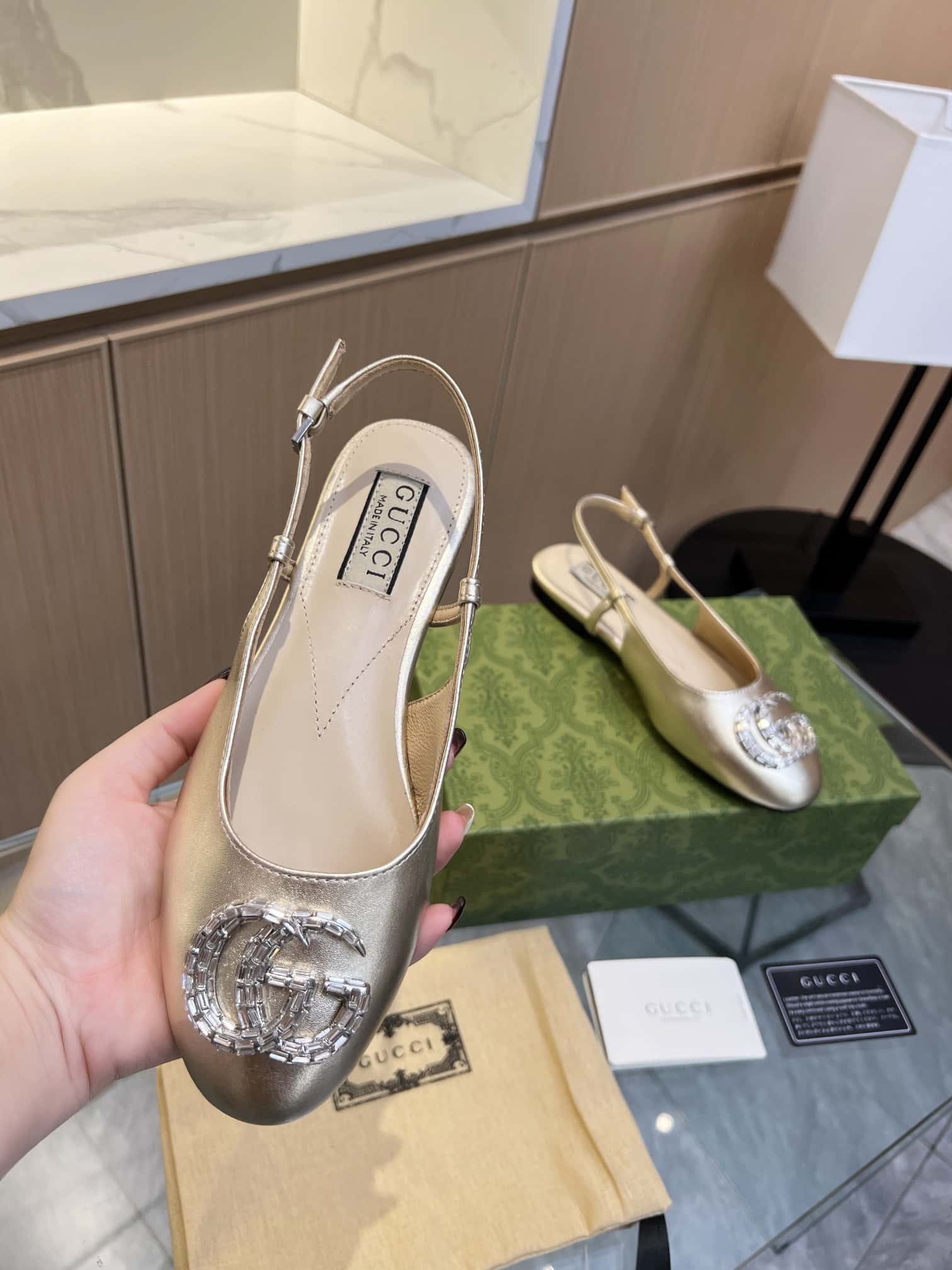 Gucci Gg Crystal Slingback Silver