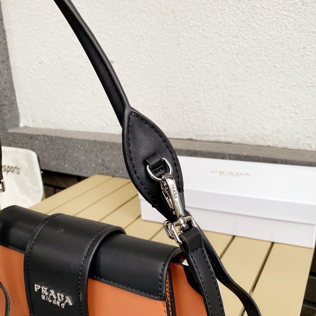 Prada City Calfskin Sidonie Shoulder Bag Brown And Black 28Cm