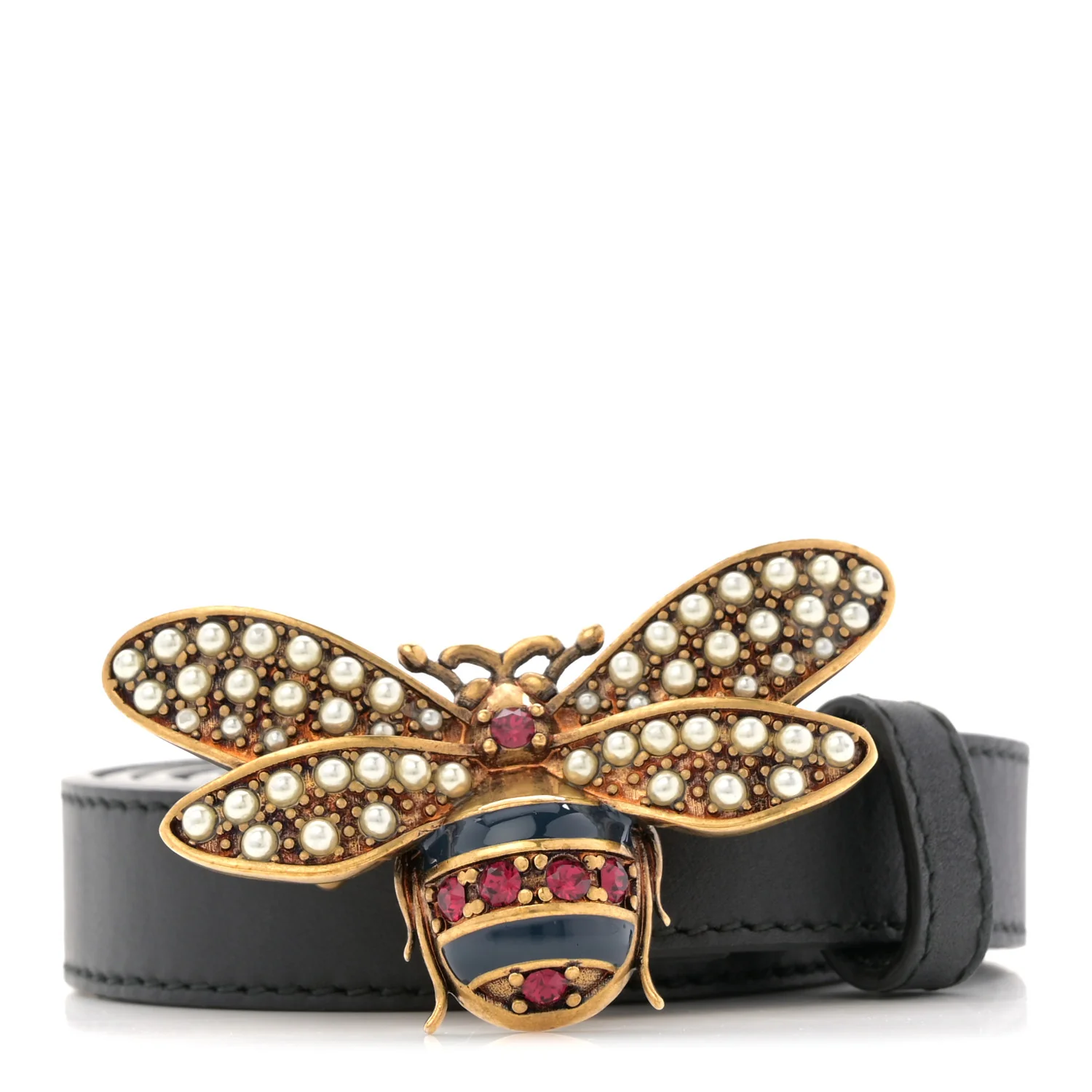 Calfskin Queen Margaret Bee Belt 80 32 Black