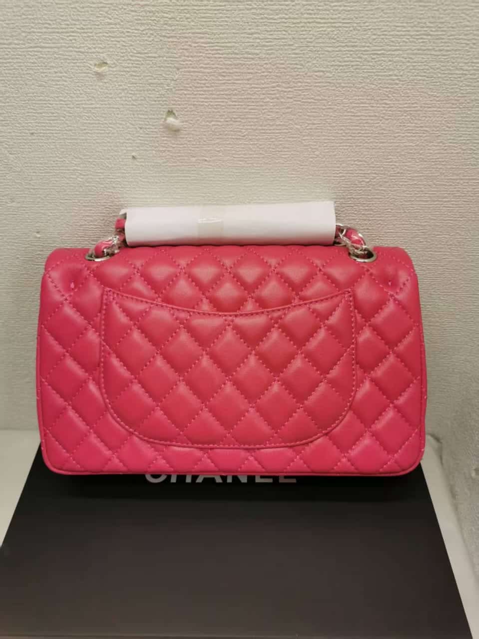 Chanel Classic Medium Flap Bag With Silver Hardware Dark Pink 25cm