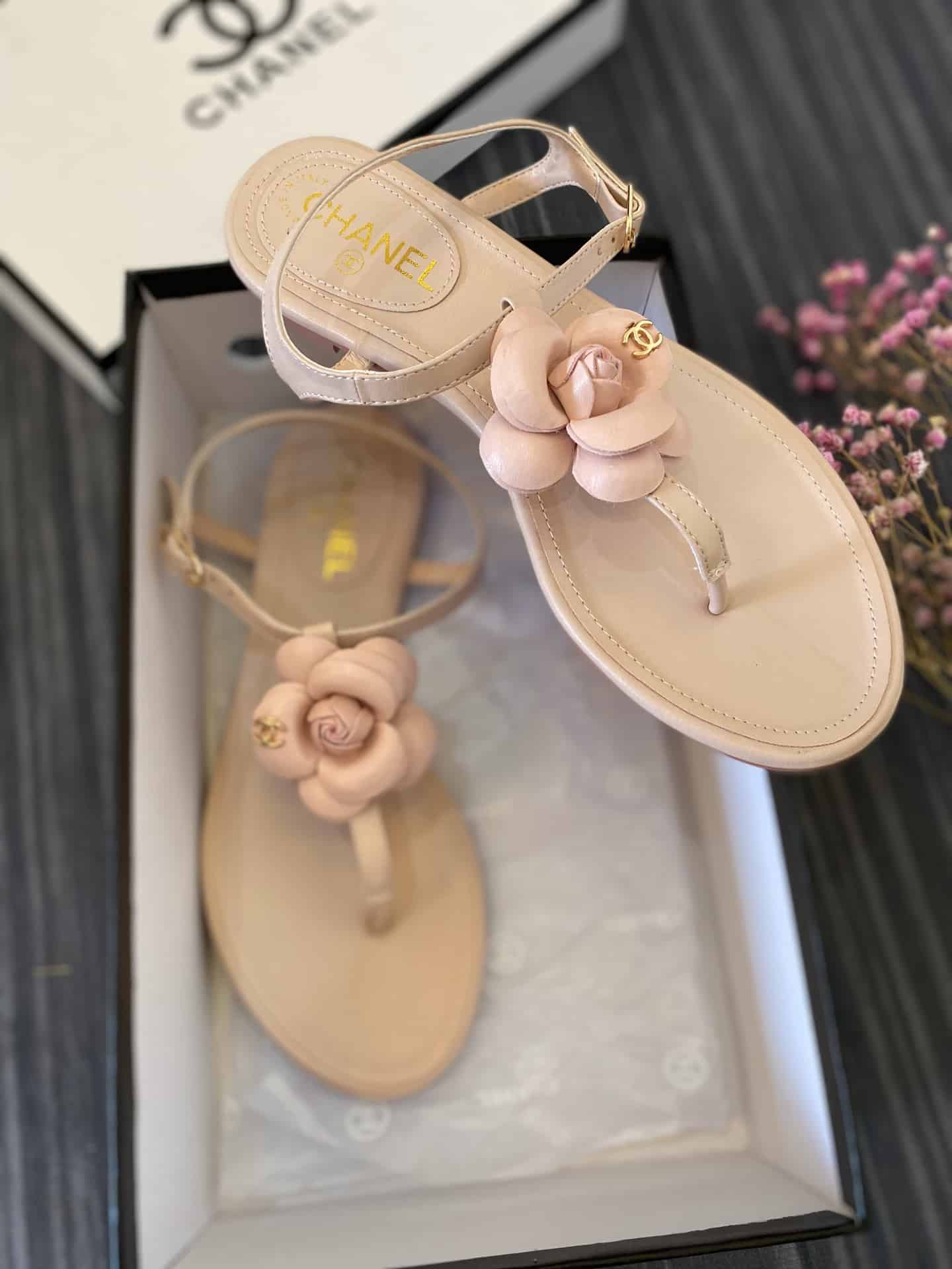 Chanel Jelly Rubber Camellia Sandals Pink