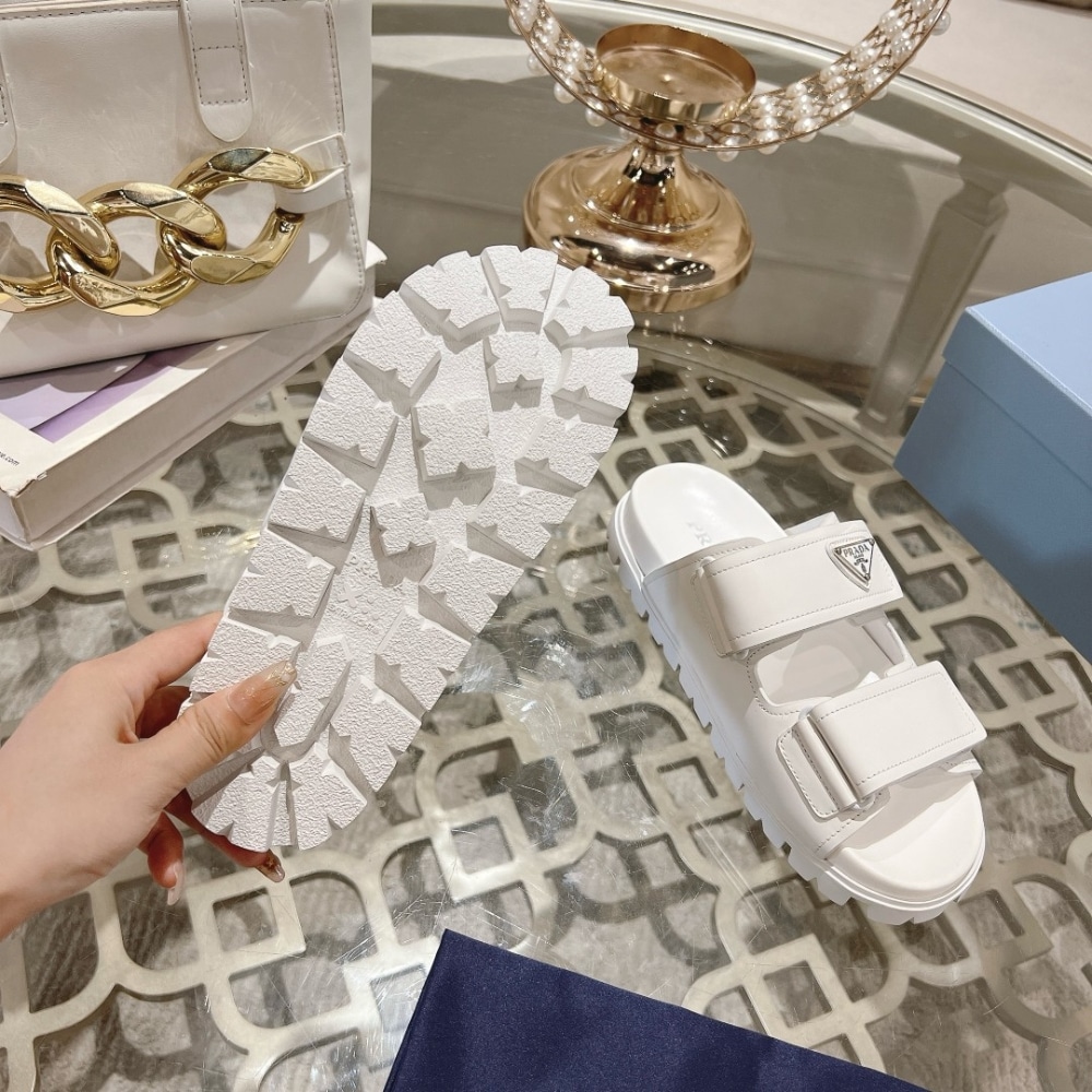 Prada Leather Strap Sandals White