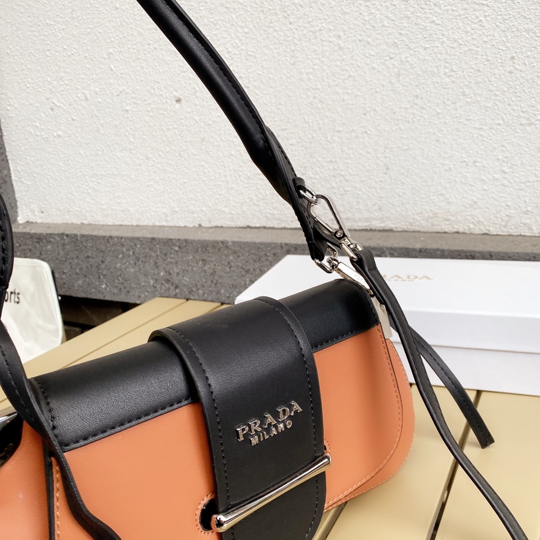 Prada City Calfskin Sidonie Shoulder Bag Brown And Black 28Cm