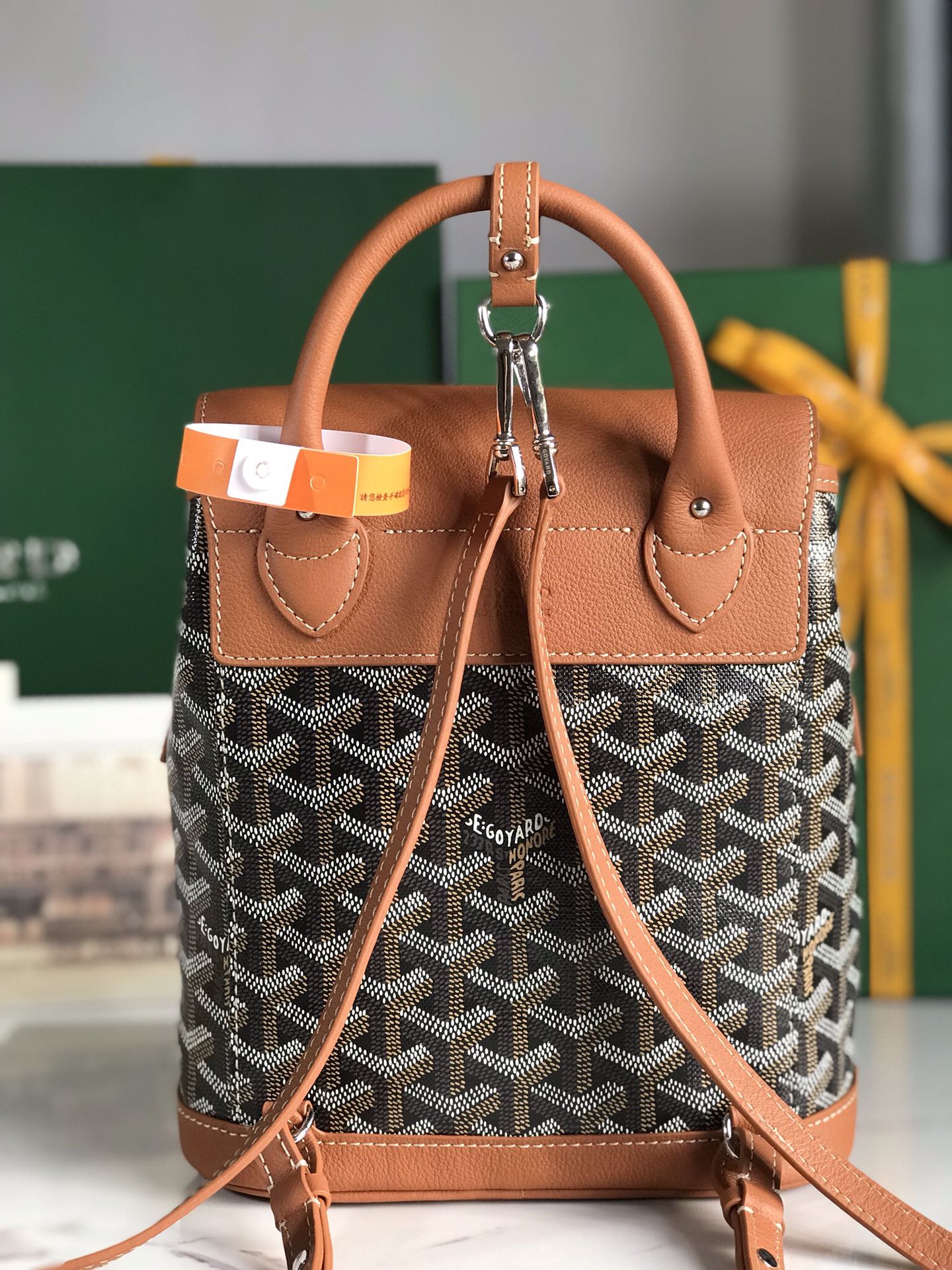 Goyard Alpin Mini Backpack 21 Cm Tan Lambskin And Black Goyardine Canvas