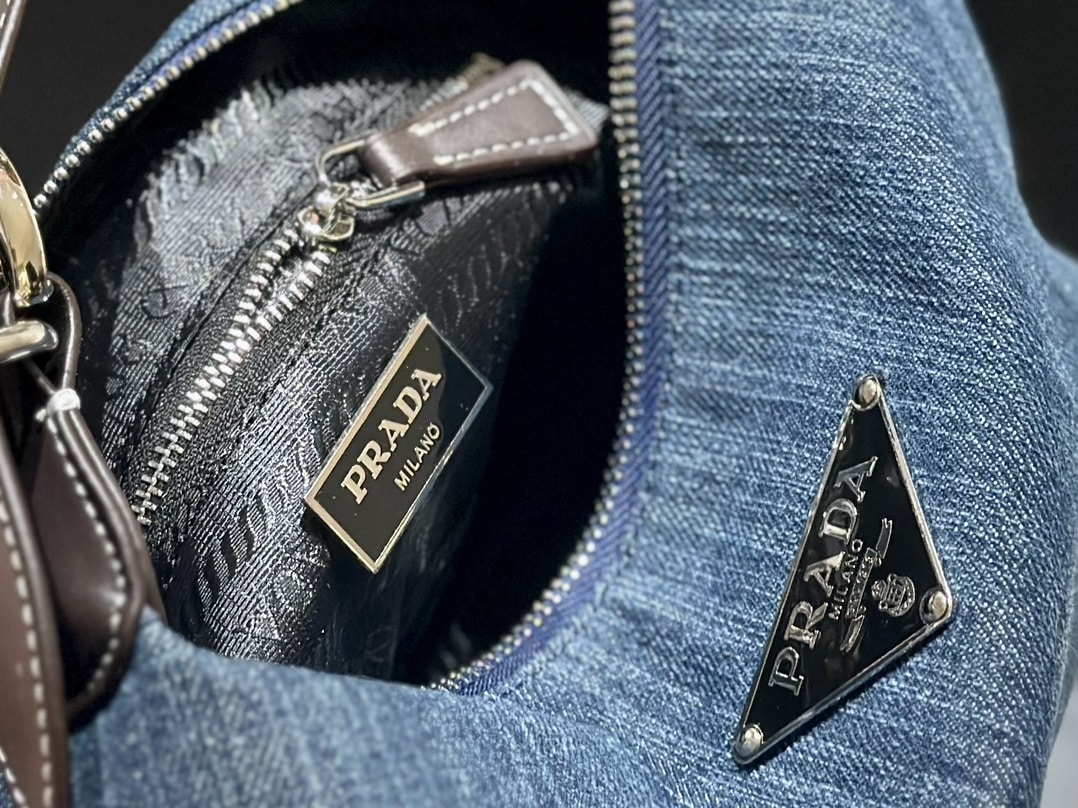 Prada Jeans Ring Shoulder Bag Denim Blue 25Cm