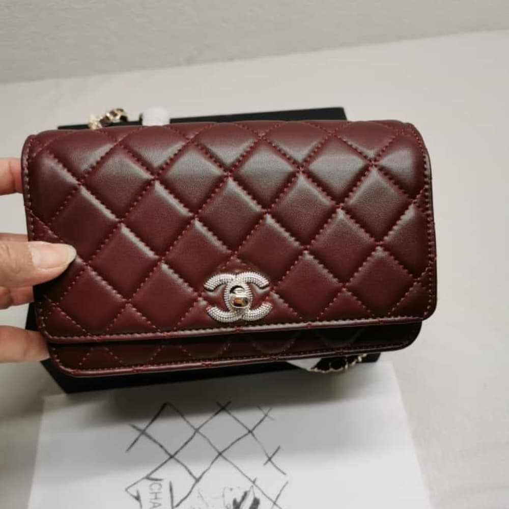 Chanel Wallet On Chain With Diamond Burgundy 20cm Ap4299 B18216 Nzv44