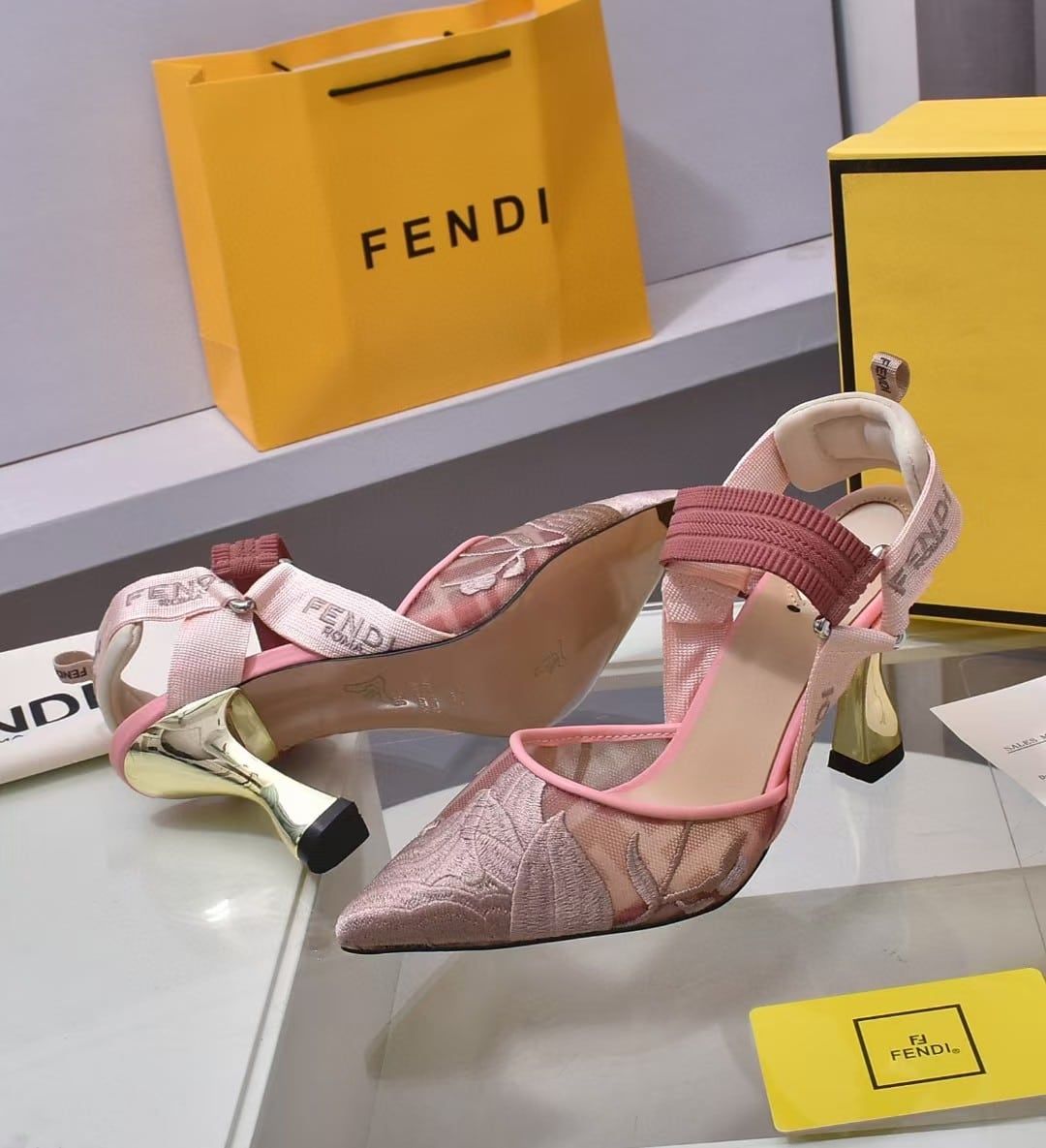Fendi Colibri Embroidered Slingback Pumps Pink