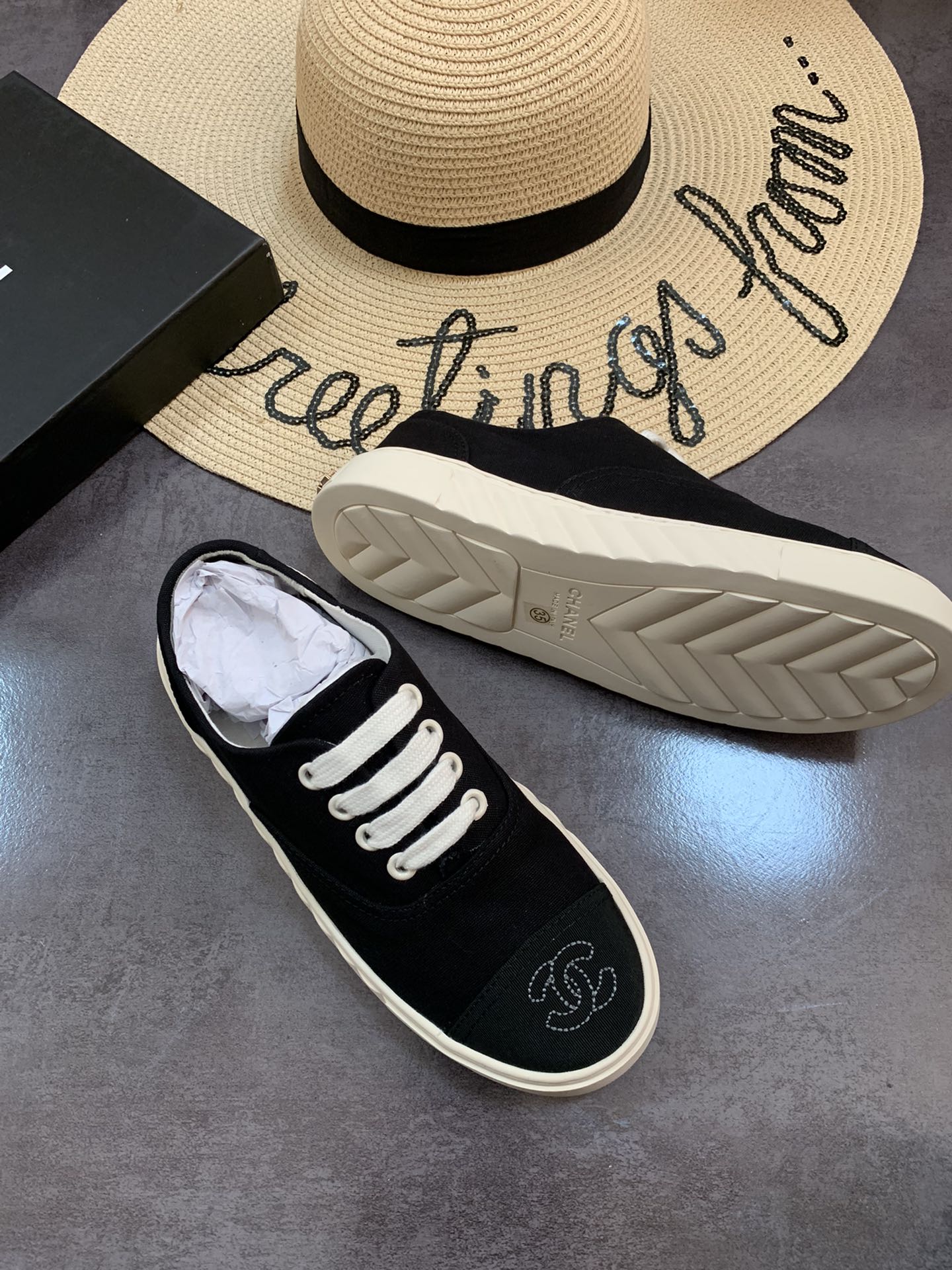 Chanel Cc Sneakers Canvas Mix In Black