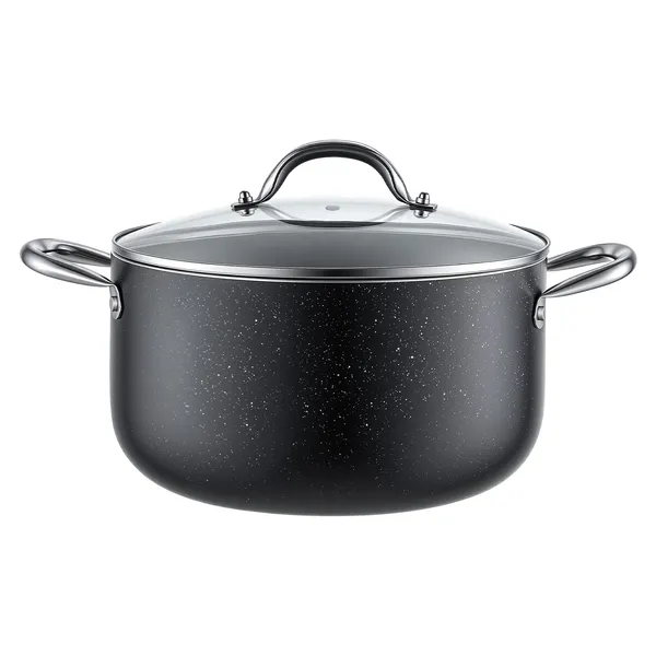 Aluminum Stock Pot, 6-Quart Nonstick Ceramic Coated Pot with Glass Lid, PFOA-Free, PFAS-Free, Compatible with Gas Stoves, Induction Cooktops, Electric Stoves, for Soups, Stews, and Pasta