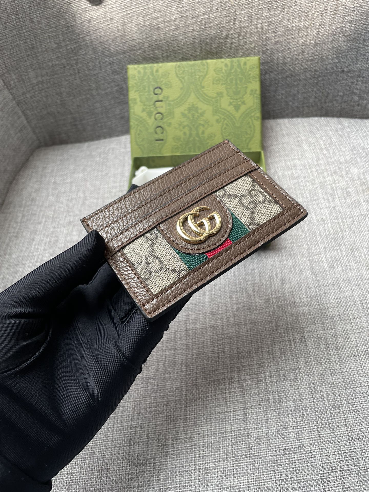 Gucci Ophidia Gg Card Case Monogram Brown 10Cm 523159 96Iwg 8745