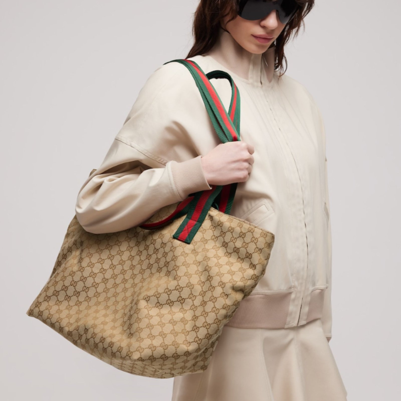 Gucci GG Medium Tote Bag 36cm/14.2in Sand And Brown GG Canvas ‎875929