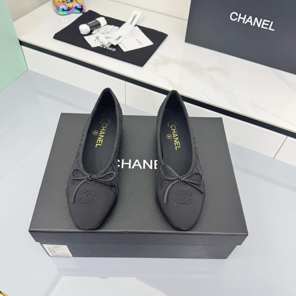Chanel Ballet Flats Embroidered Fabric And Grosgrain Black G02819 B21026 94305
