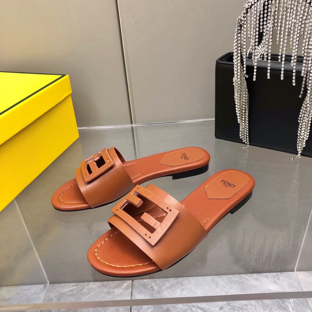 Fendi Baguette Brown Leather Slides 8R8136Ae7Tf1C4R