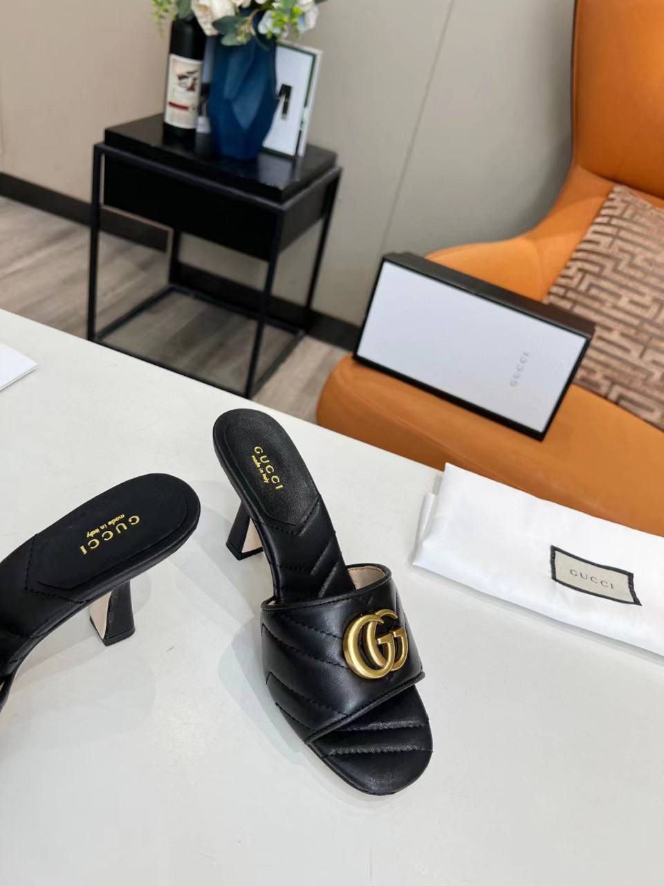 Gucci Marmont Double G Slide Sandal Black 674839 Bko00 1000