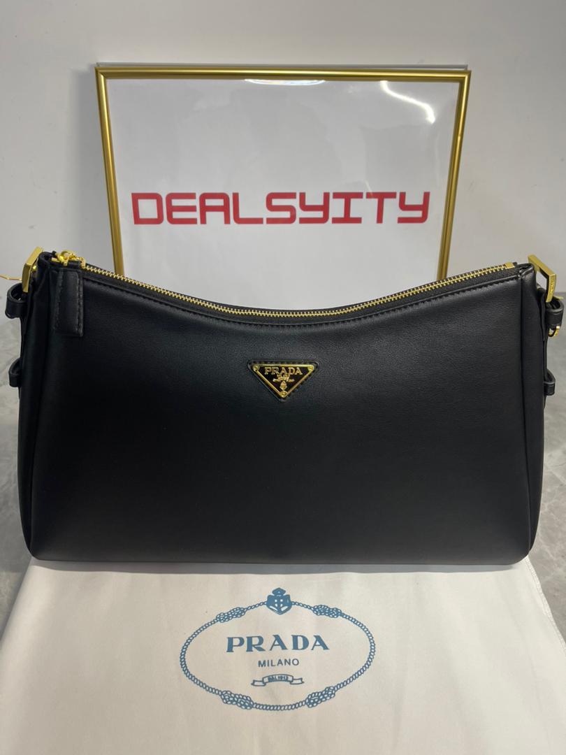 Prada Aimée Large Re Nylon Shoulder Bag With Padlock Black 34Cm