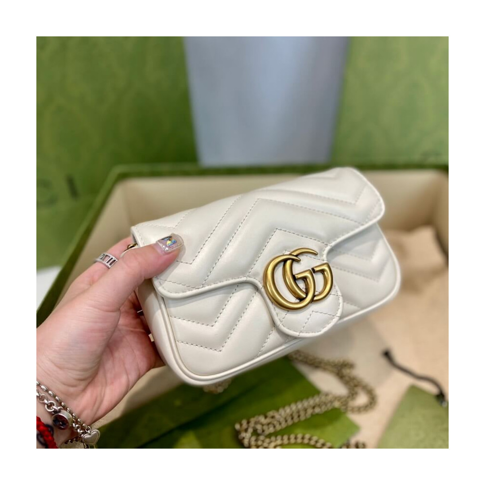 Gucci GG Marmont Matelasse Chevron Leather Super Mini Bag White