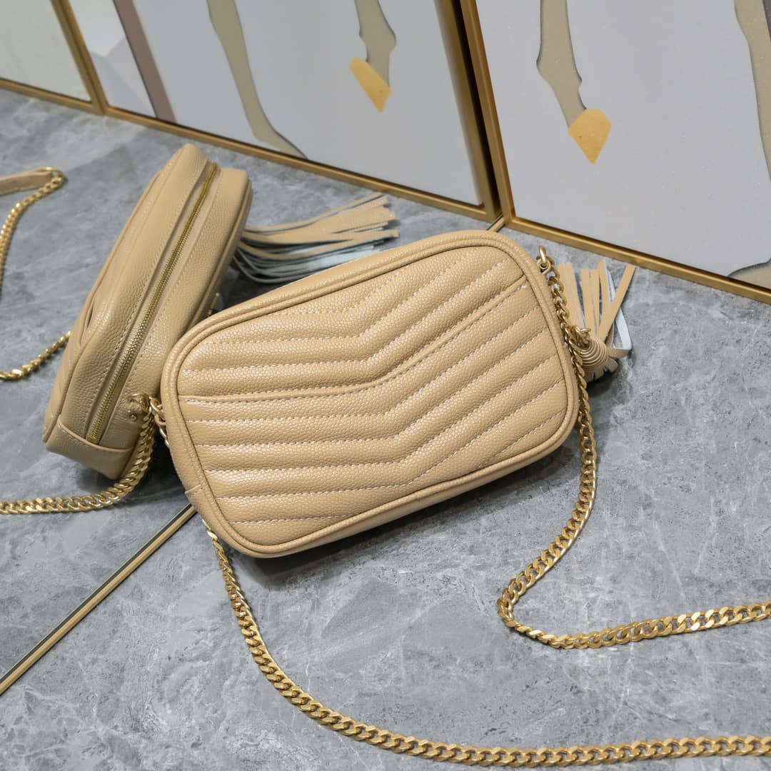 Saint Laurent Lou Camera Bag In Quilted Leather Beige 18Cm
