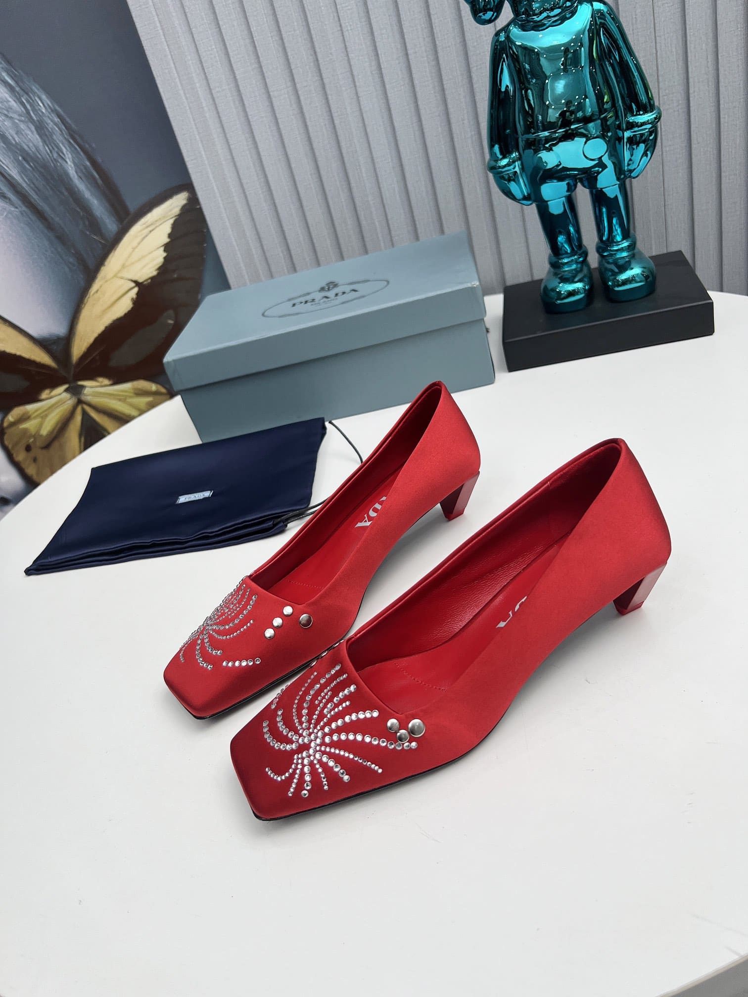Prada Crystal Pumps Red