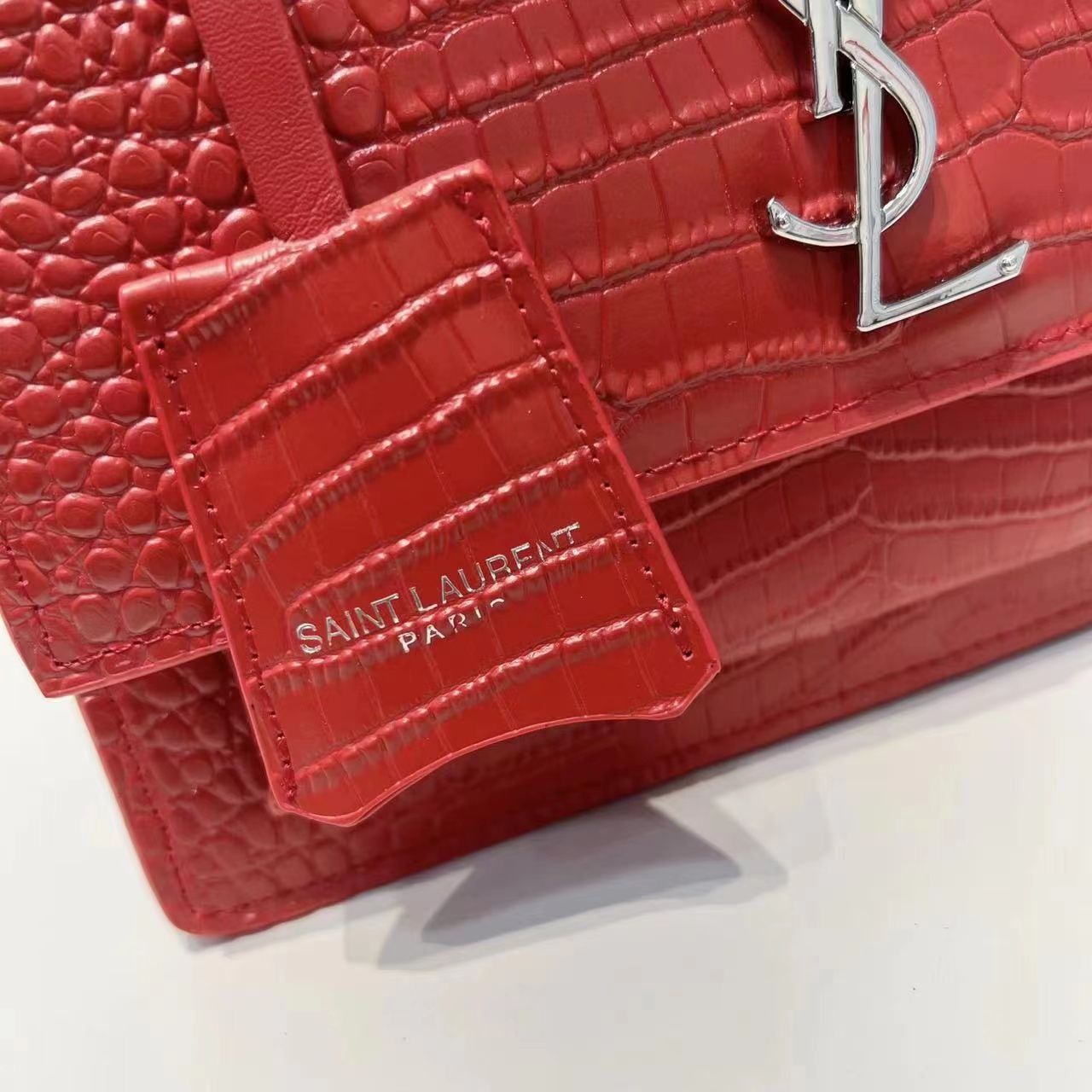 Saint Laurent Sunset Embossed Leather Bag Red