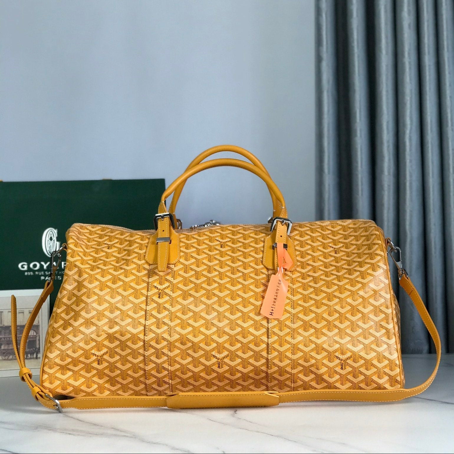Goyard Boston 50cm Bag Yellow Goyardine Canvas And Calfskin Trim