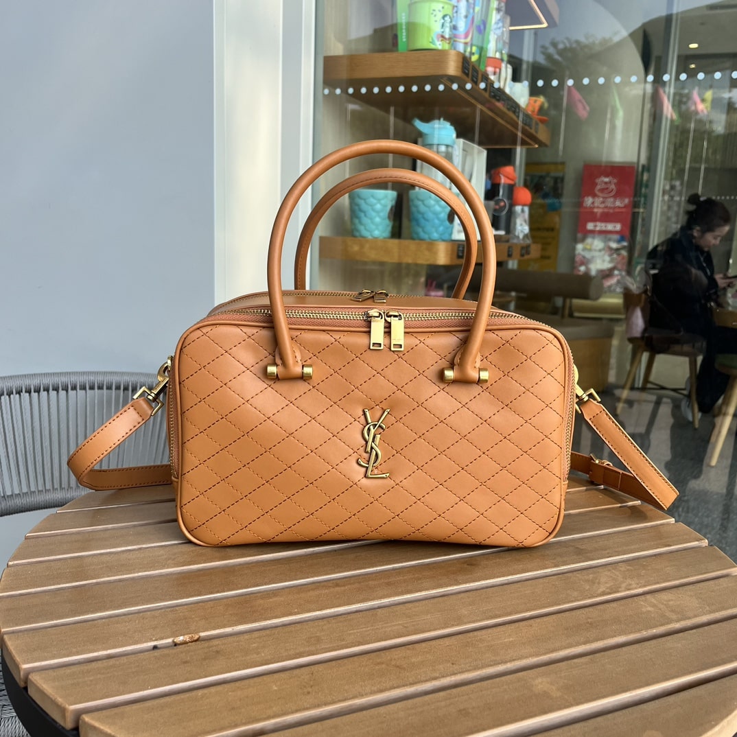 Saint Laurent Lyia Duffle In Quilted Brown 31Cm