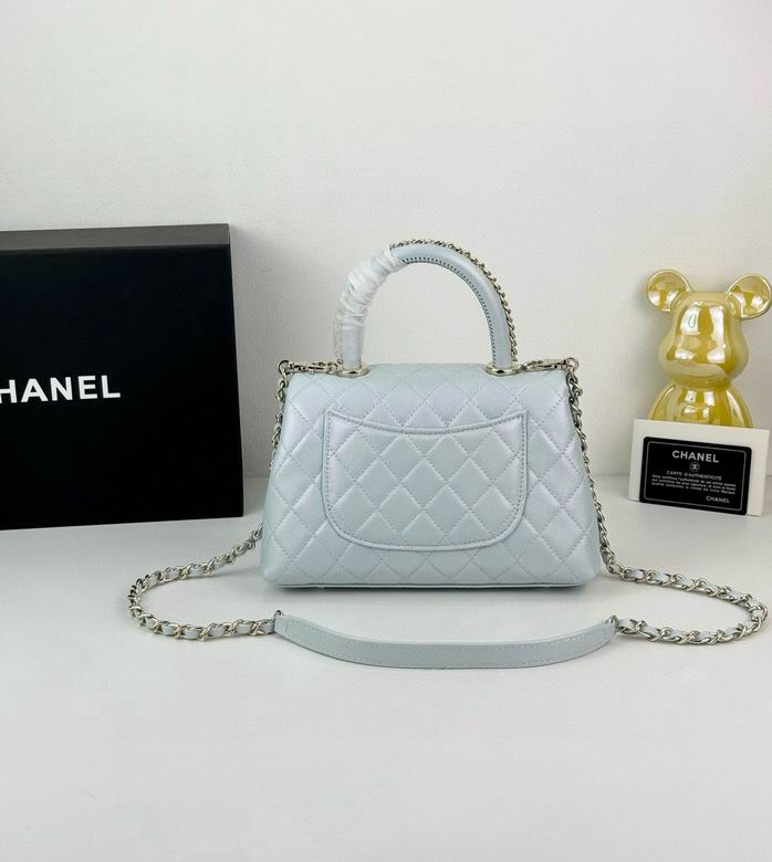 Chanel Coco Classic Flap Bag 24cm/9.4in Caviar Leather Silver Hardware – Light Blue