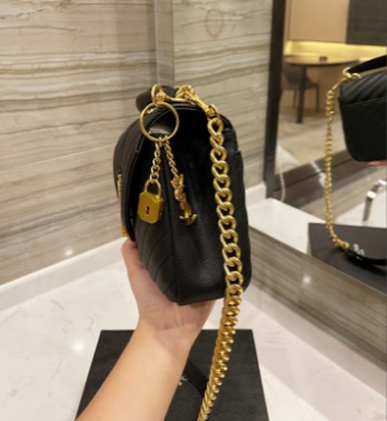 Ysl College Medium Chain In Quilted Leather Black Gold
