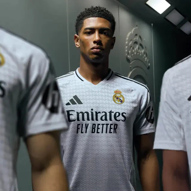 adidas Mbappé Real Madrid Authentic Home Jersey w/ La Liga Patches 24/25 (White/Black)