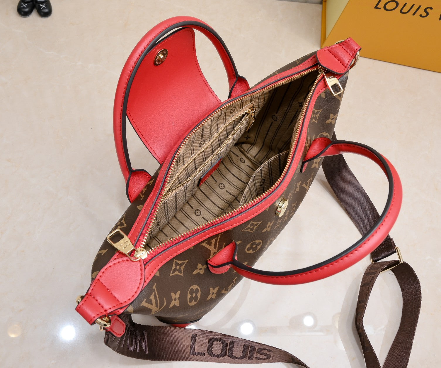 Louis Vuitton Tote Bag Monogram Canvas Red 26Cm
