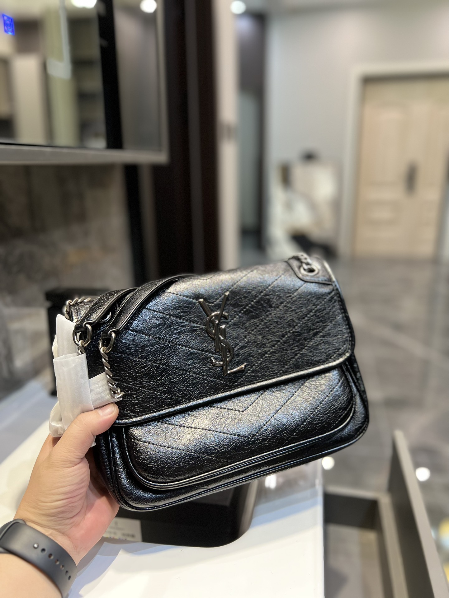 Saint Laurent Niki Baby Chain Bag In Black