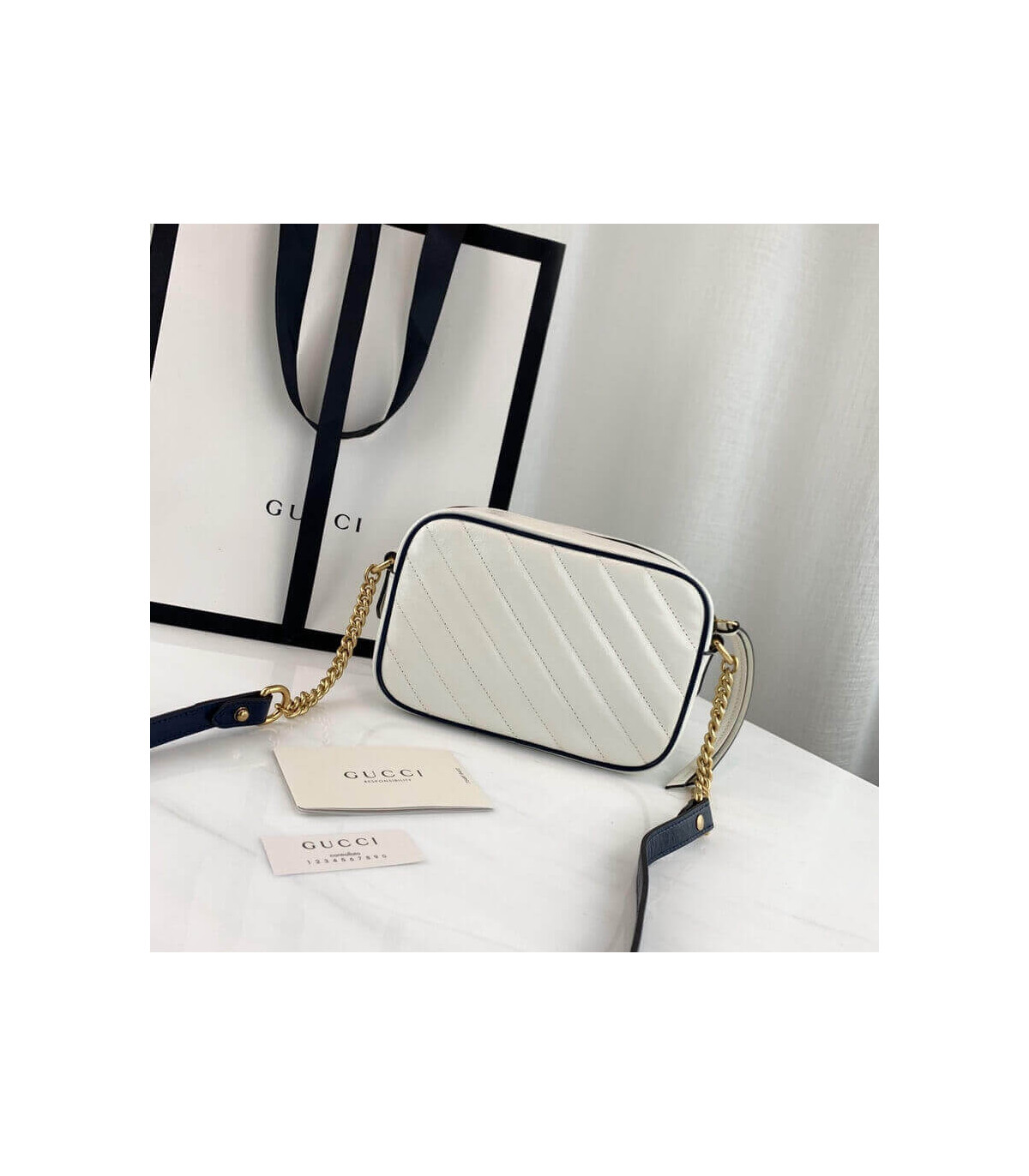 Gucci Diagonal GG Marmont Mini Bag White/Blue