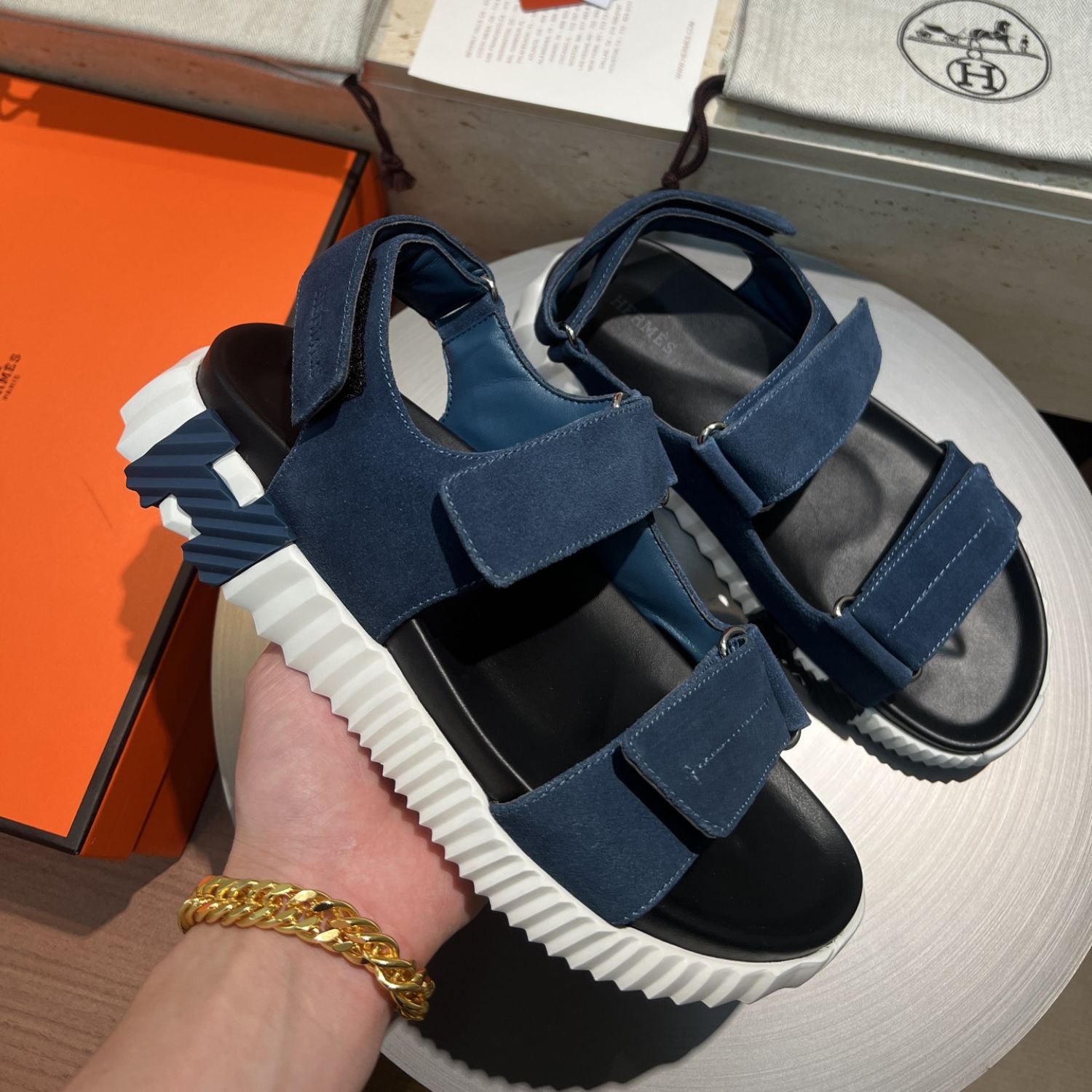HERMES SANDAL JUNIOR BLEU TURQUIN