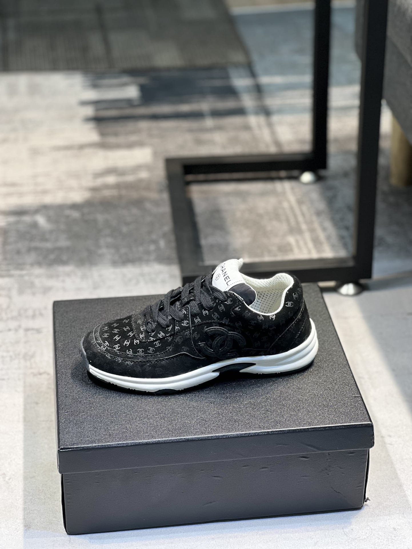 Chanel Cc Embossed Logo Suede Black