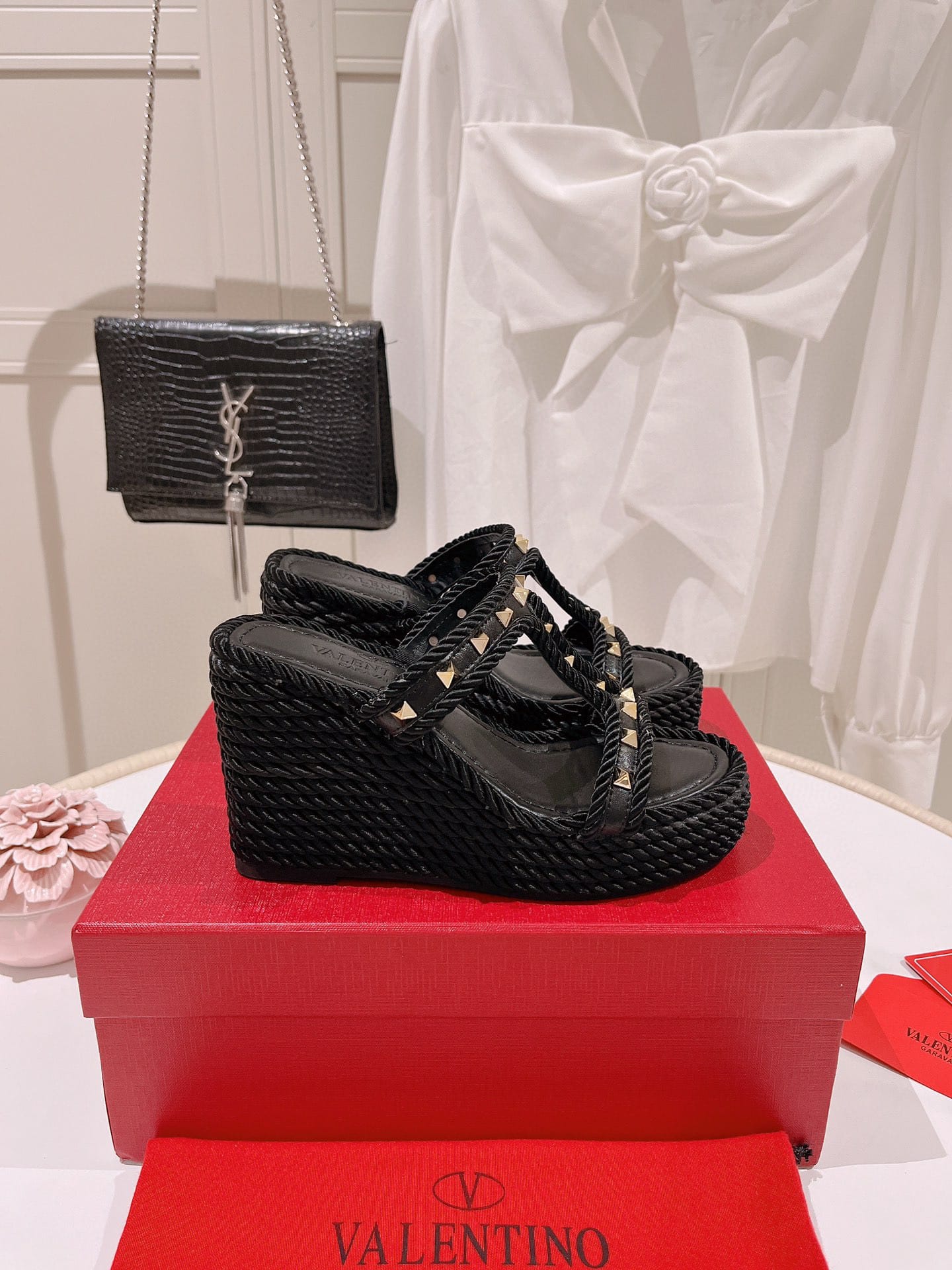 Valentino Rockstud Wedge In Calfskin Black