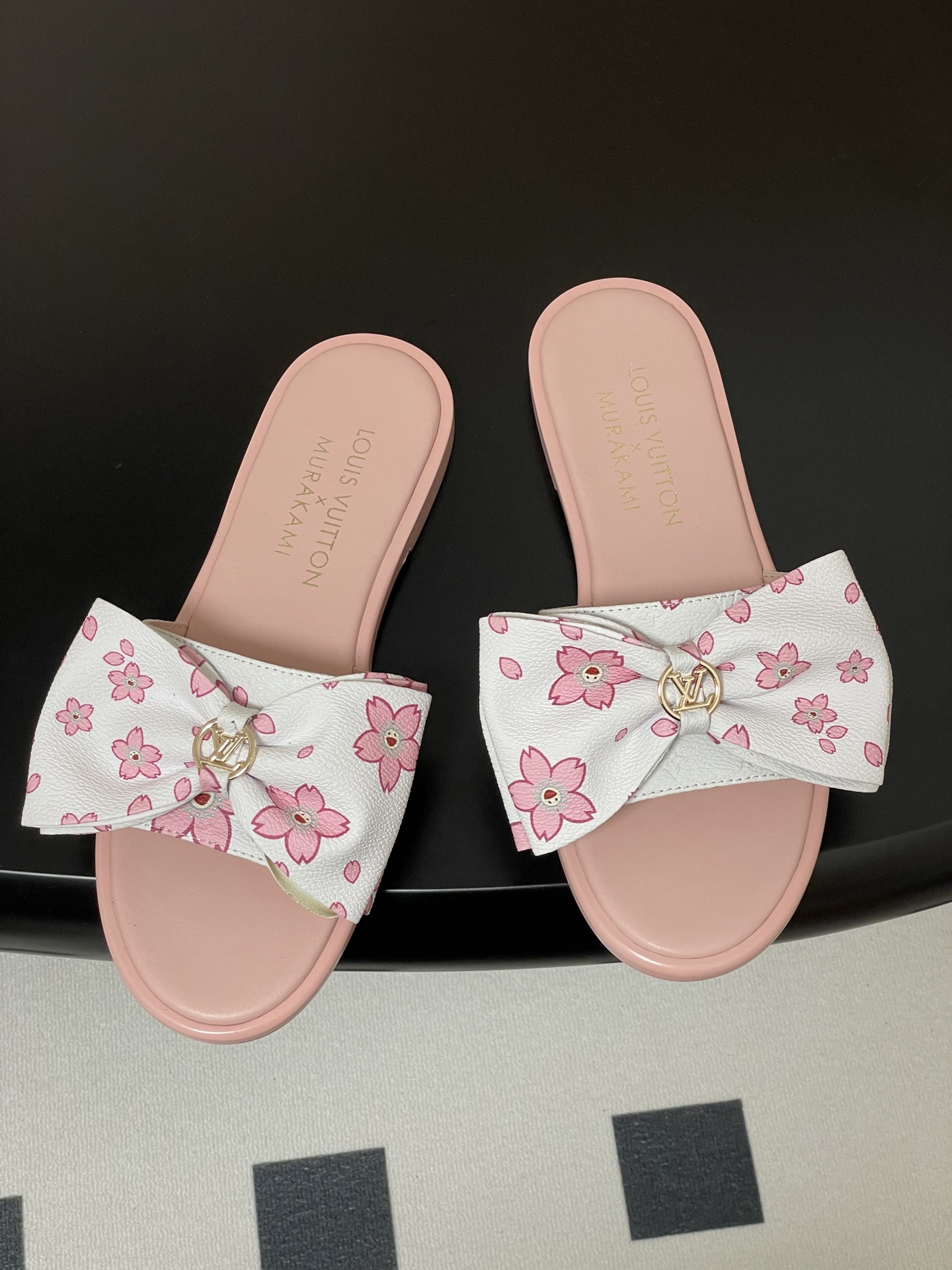 Louis Vuitton x Takashi Murakami Lily Flat Mule Bow Slide Sandals Pink Canvas 1AGVYA