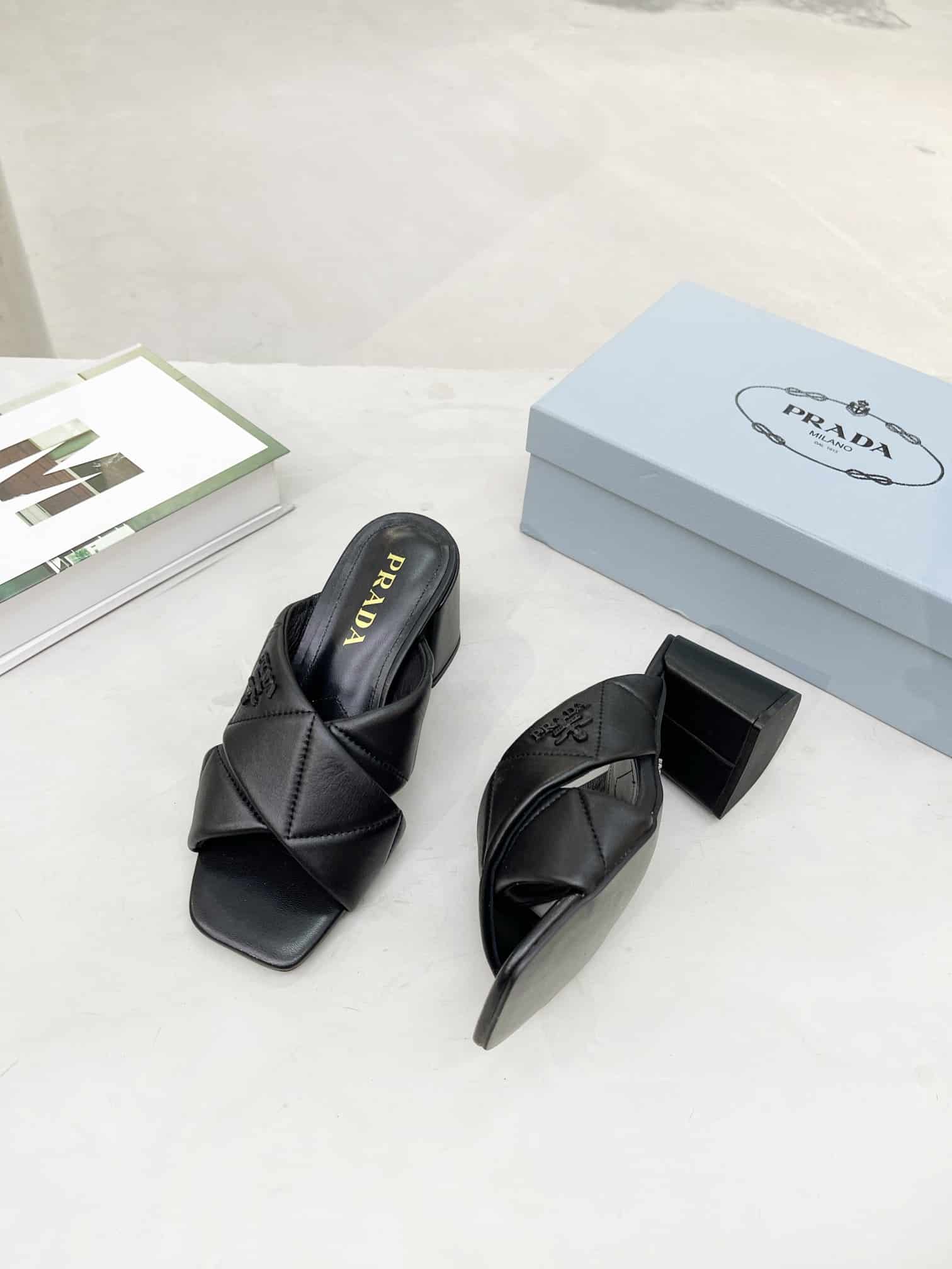 Prada Crossover Nappa Leather Sandals In Black