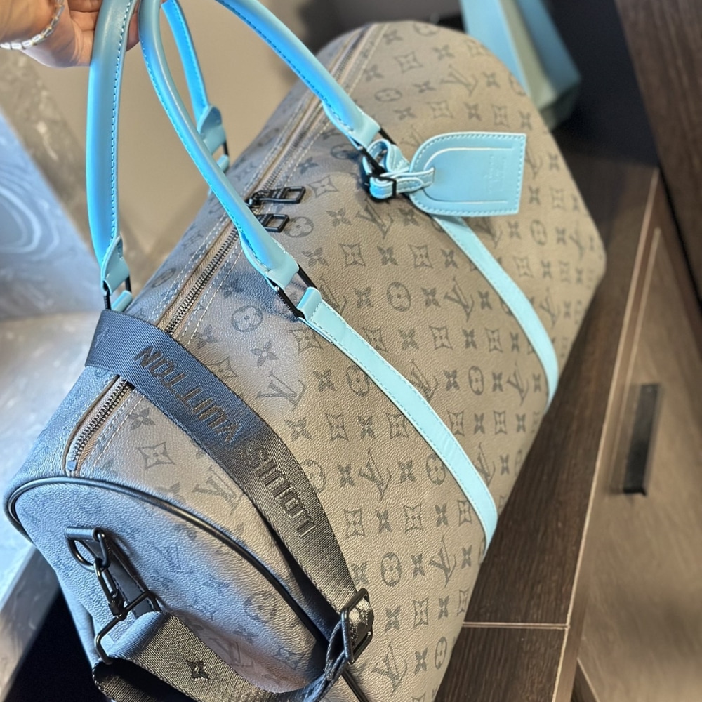 Louis Vuitton Keepall Bandoulière 45 Monogram Eclipse Reverse Coated Canvas Turquoise 45cm M11481